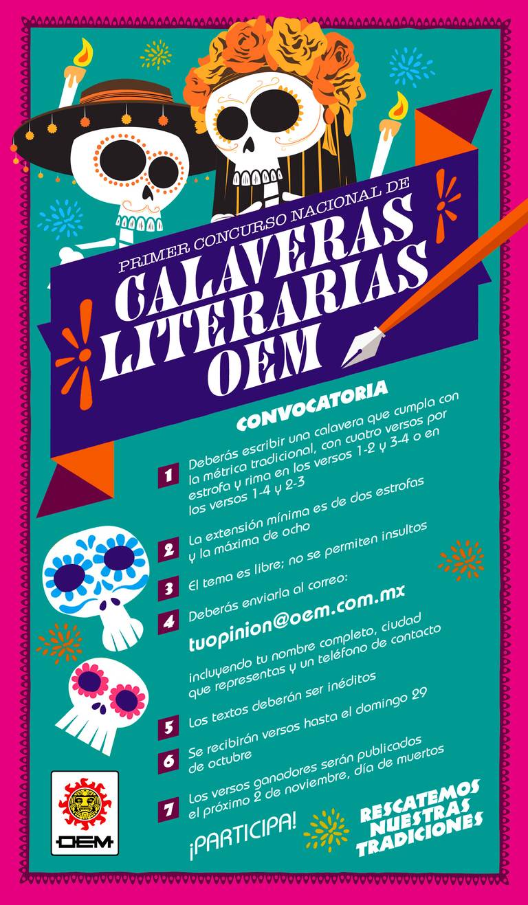 Rescatemos nuestras tradiciones! OEM te invita a participar en las Calaveritas  Literarias - Diario de Xalapa | Noticias Locales, Policiacas, sobre México,  Veracruz, y el Mundo