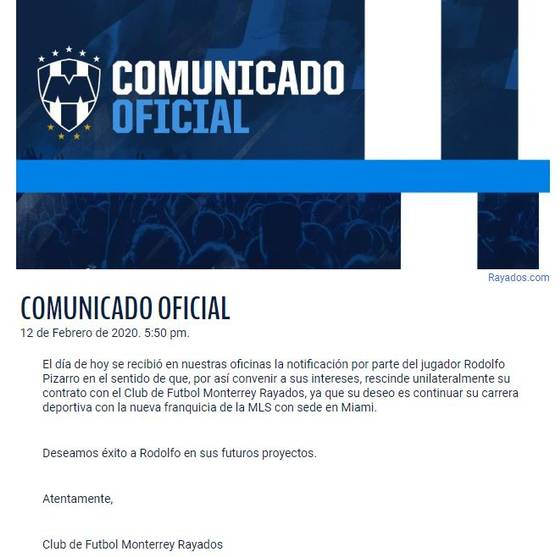 Rayados hace oficial la salida de Rodolfo Pizarro, se va al Inter de Miami  - El Sol de Salamanca | Noticias Locales, Policiacas, de México, Guanajuato  y el Mundo